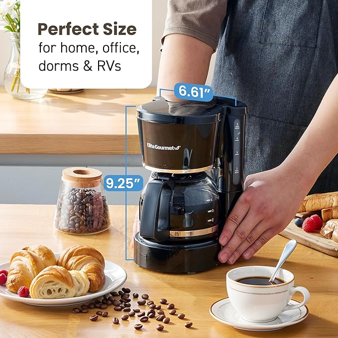 Elite Gourmet EHC-5055# Automatic Brew & Drip Coffee Maker with Pause N Serve Reusable Filter, On/Off Switch, Water Level Indicator, Black
