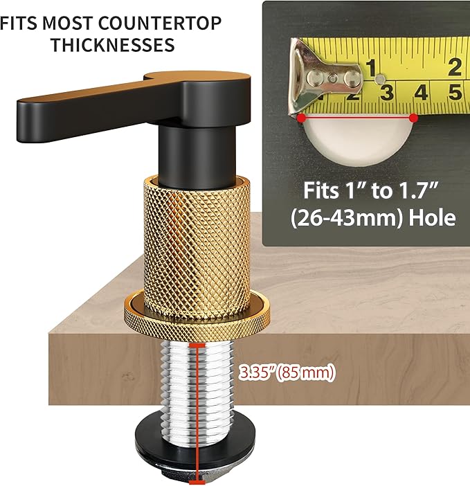 SD-80 All Brass Sink Soap Dispenser for Kitchen Sink Copper Pump Built in Dish Soap Dispenser with 17.6 oz(520ml) Bottle and 59"(1.5m) Extension Tube Kit (Matte Black)