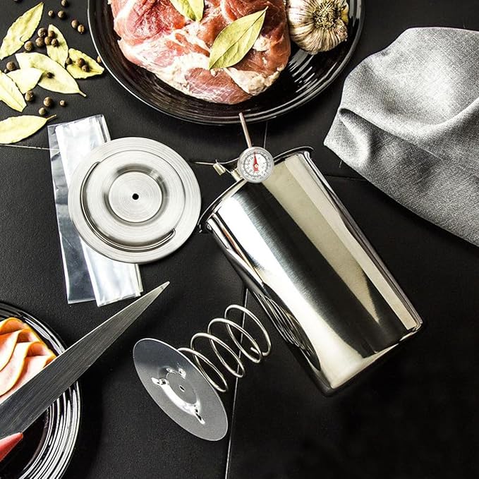 Ham Maker Meat Press Stainless Steel Deli Meat Press for Making Homemade Lunchmeat Maker, Ham Maker with Thermometer, Sandwich Lunchmeat Pressure Ham Cooker