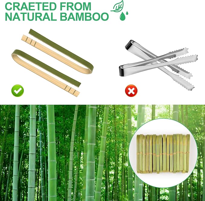 200 Pcs Mini Bamboo Tongs, 4 Inch Wooden Disposable Cooking Utensils, Charcuterie Boards Accessories, Natural Toast Tongs for Cooking and Serving Food