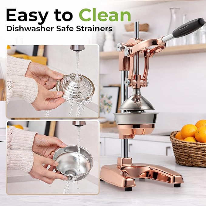 Zulay Professional Citrus Juicer - Premium Manual Citrus Press and Orange Squeezer - Metal Lemon & Lime Squeezer - Extra Tall Heavy Duty Cast Iron Manual, Rose Gold