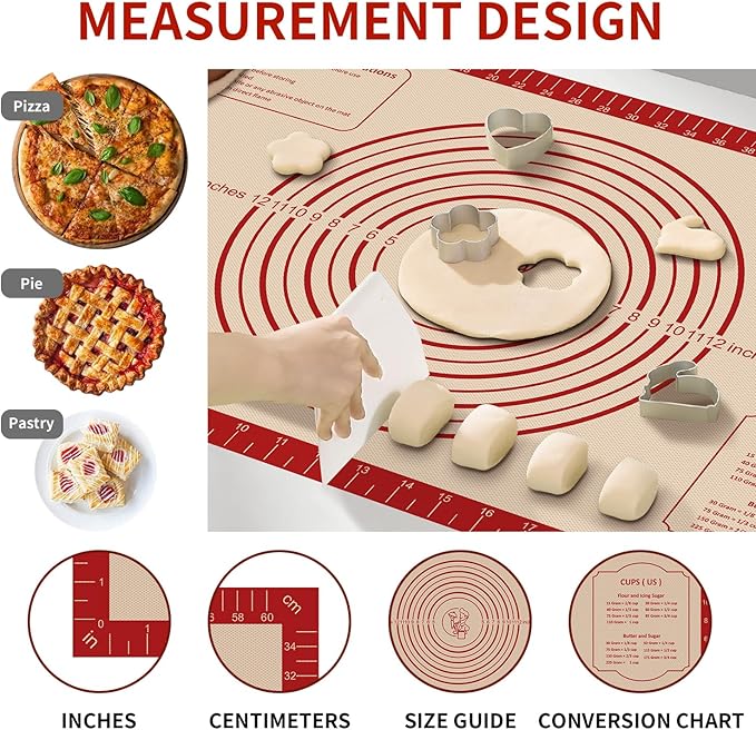 Silicone Baking Mat, Reusable Non-Stick Pastry Mat for Rolling Out Dough, Pizza Crust Pie Baking Mat, Cookies, Cake, Bread, Chocolate, Pastry, Oven Mat