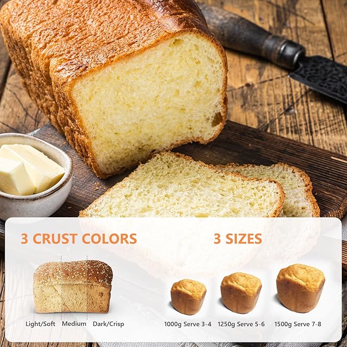 Davivy Bread Maker Machine with 2 Dough Kneading Paddles,15-in-1 Automatic Large Capacity Bread Machine Nonstick Bowl For Bread, Jam& Yogurt, 3 Loaf Sizes and 3 Crust Settings