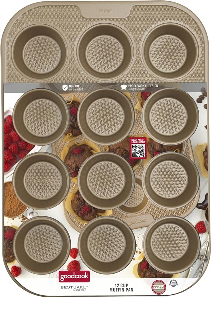 GoodCook BestBake Nonstick Textured Carbon Steel Muffin Pan, 12cp, Bronze
