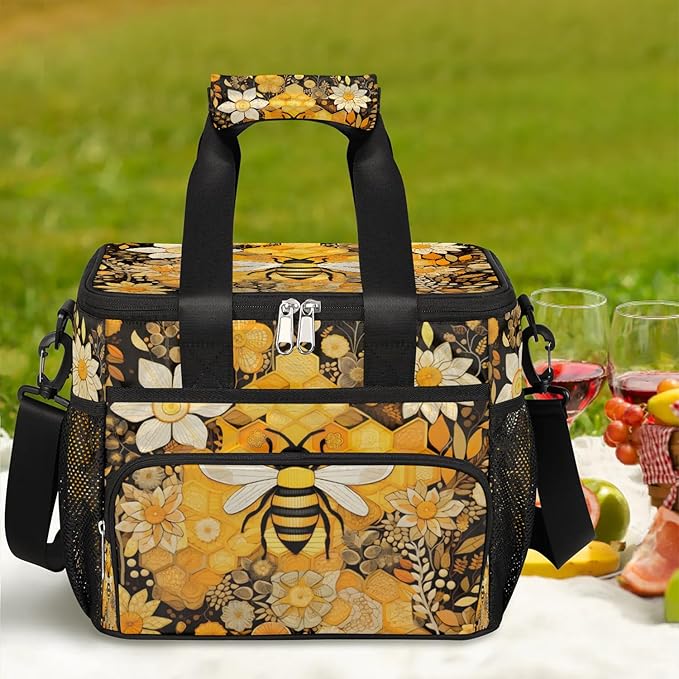 Pardick Lunch Box for Men Heavy Duty Insulated Lunch Bag for Women Honey Bee Lunchbox for Adults Lunch Cooler Bag for Work, Picnic, Beach Lunch Boxes with Adjustable Shoulder Strap