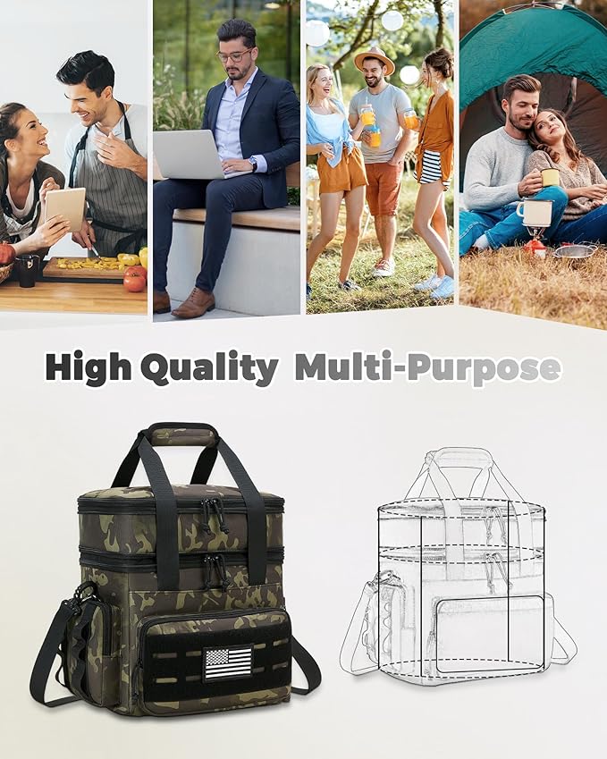 holuxer Tactical Lunch Bag & Lunch Box for Men - Large Double Deck Expandable Insulated Soft Adult Lunchbox for Work - Cooler Bag for Beach, Picnic, Camping,Outdoor，Travel (Camo,23L)