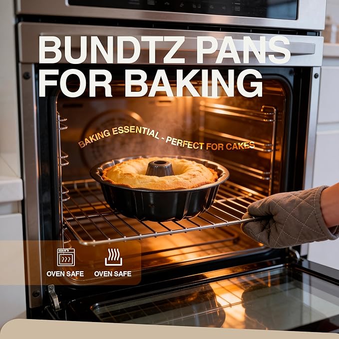 10 inch Buntz Cake Pan Non stick with 12in Cake Carrier for Easy Transportation - Premium Fluted Cake Pans For Oven, Cake Mold, Moldes para Gelatinas