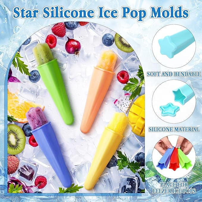 JellyArch 96 Pcs Kids Star Sunglasses Silicone Ice Pop Molds bulk with Inspirational Cards Set Reusable Handheld Ice Pop Yogurt Sticks Summer Party Favor End of the Year Students Gifts from Teacher