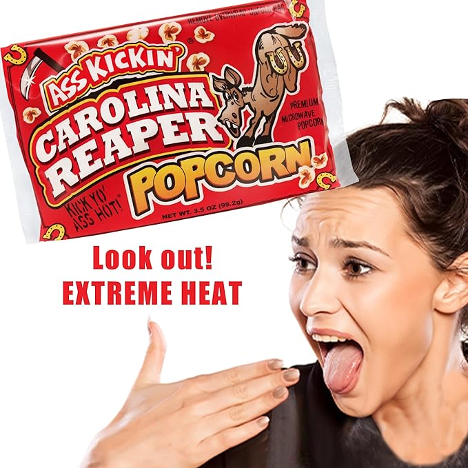 ASS KICKIN’ Carolina Reaper Pepper Microwave Popcorn – 6 Pack - Ultimate Spicy Gourmet Gift Popcorn - Makes a Great Movie Theater Popcorn or Snack Food - Try if you dare!
