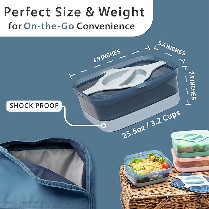 Adult Lunch Box Pack of 2 Leakproof Salad and Meal Prep 3 Cups 25.5oz Container Twistlock Lid Reusable Portable, Microwave and Dishwasher Safe BPA-Free For Work
