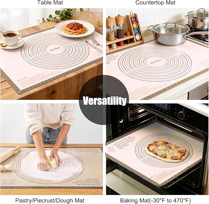 Silicone Pastry Mat 36x24 Inch Extra Large Baking Mat with Measurements, Nonstick Kitchen Counter Mats for Dough, Pastry, Dough Rolling, Kneading Board, Pie Crust, Fondant, Bread, Pasta, Pizza