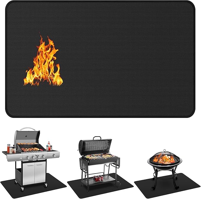 48 x 30 inch Under Grill Mats for Outdoor Grill, Double-Sided Fireproof Deck and Patio Protector Mat, Waterproof Oil-Proof BBQ Floor Pad Indoor Fire Pit Fireplace Mat