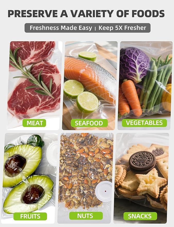Vacuum Sealer Bags, Reusable Vacuum Zipper Bag, BPA Free Heavy Duty Vacuum Storage Bag for Food 15 Bags (15 Medium Bags (10.24x11.02 in))
