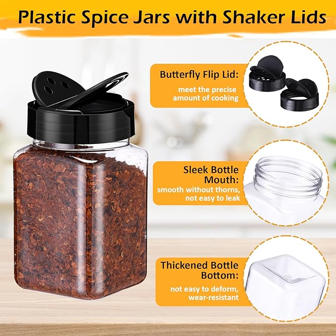 Mimorou 30 Pack Plastic Spice Jars with Shaker Lids Clear Seasoning Containers Spice Bottles for Kitchen Storing Spice Herbs Seasoning Powders(Triangle,12.2 oz)