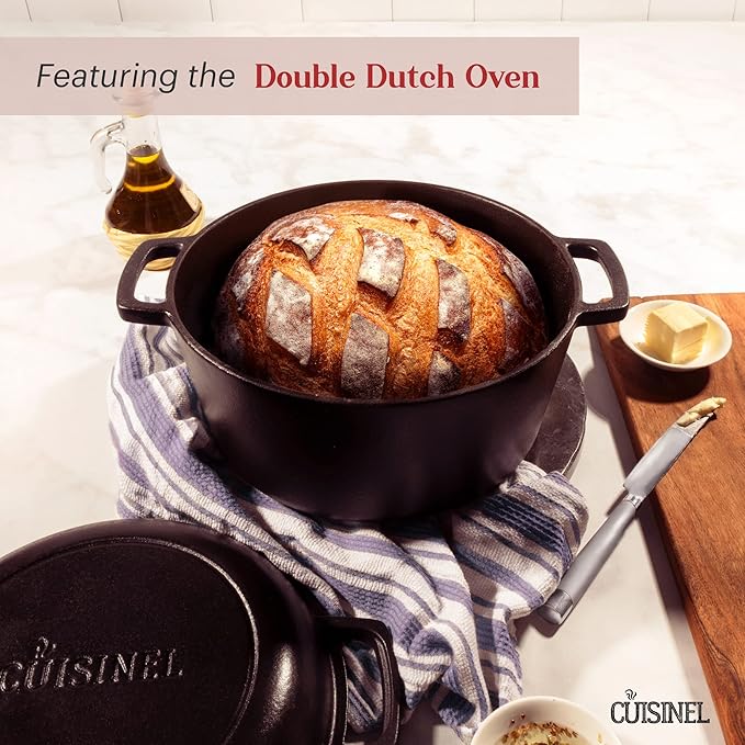 Cuisinel Cast Iron Cookware 18-Piece Set - Pre-Seasoned 6" + 8" + 10" + 12" Skillet + Grill Pan+Lid + Griddle + Pizza Pan + Dutch Oven+Pan Cover + Panrack + Silicone Handle Grips + Pan Scraper/Cleaner