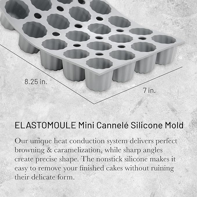 de Buyer ELASTOMOULE Mini-Cannele Silicone Mold - Creates 20 French Pastries - Easy to Use & Clean - Dishwasher Safe