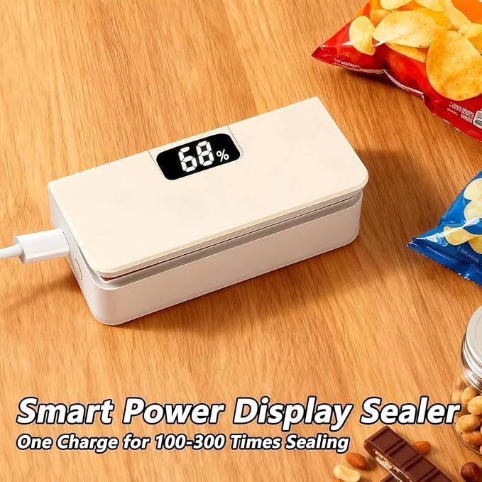 2026 New USB-C Rechargeable Mini Bag Sealer, One-Touch, Adjustable and Portable Freshness, 6-Level Adjustable Heat Sealer & Cutter, LED Display, Magnetic Base for Fridge & Kitchen (Blue)