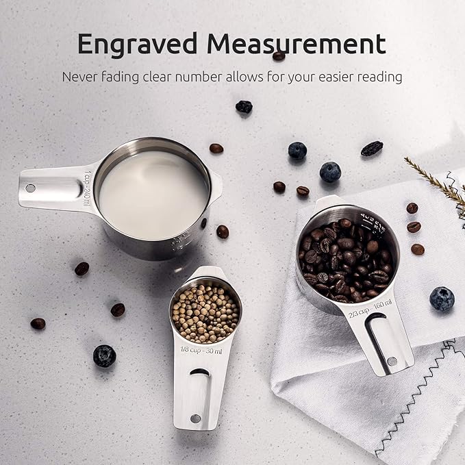U-Taste 18/8 Stainless Steel Measuring Spoons Set of 7 and Measuring Cup Set of 7 for Dry and Liquid Ingredient with Engraved Measurement