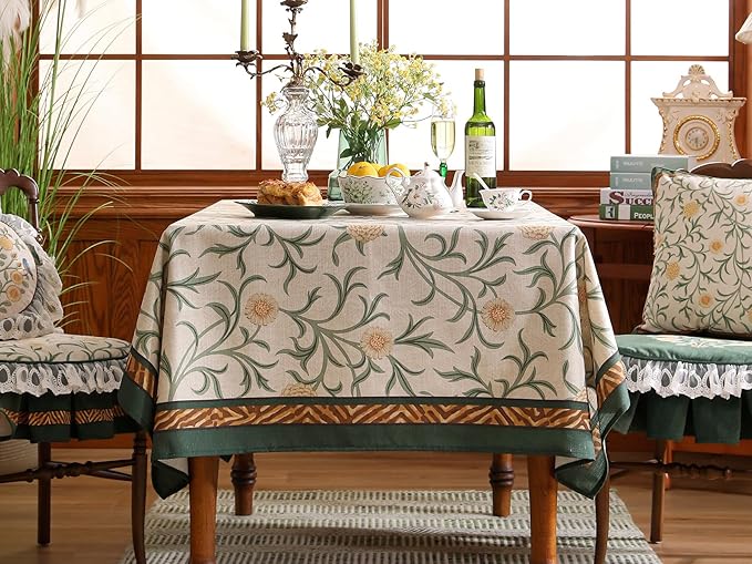 patdrea Designer French Linen Table Cloth for Rectangle Table,Vintage Fall Decorative Tablecloth,Floral Decoration Cover for Kitchen Dining Christmas,Tea Party,Thanksgiving,63"x102"-Littledaisy