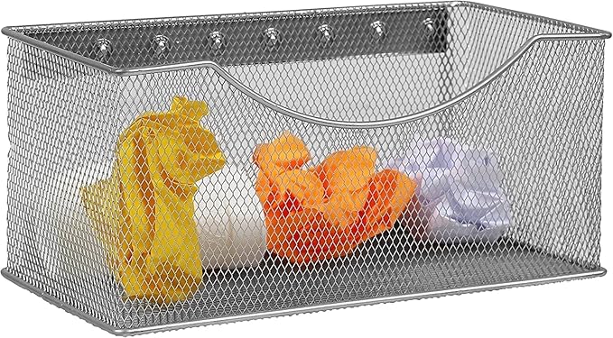 Ybmhome Wire Mesh Magnetic Storage Basket, Trash Caddy, Container, Desk Tray, Office Supply Organizer Silver for Refrigerator/Microwave Oven or Magnetic Surface in Kitchen or Office (4, Large (White))