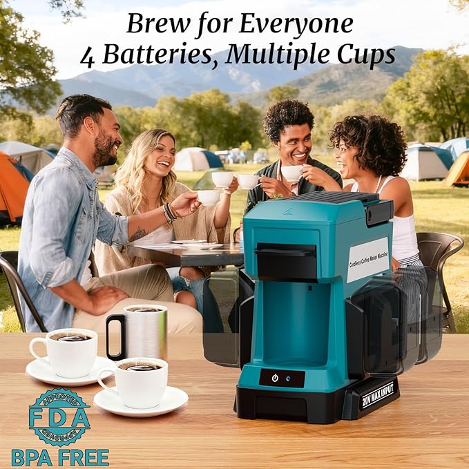 Cordless Coffee Maker for Makita 18V Battery, 3 Brewing Options Drip Coffee Maker with Coffee Grinder, Portable Single Serve Coffee Makers for Camping, Travel, and Jobsite. (Tool Only)