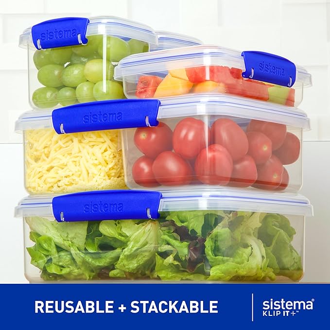 Sistema KLIP IT Food Storage Container,5 L,Airtight & Stackable,BPA-Free,Clear with Blue Clips,(Pack of 4)