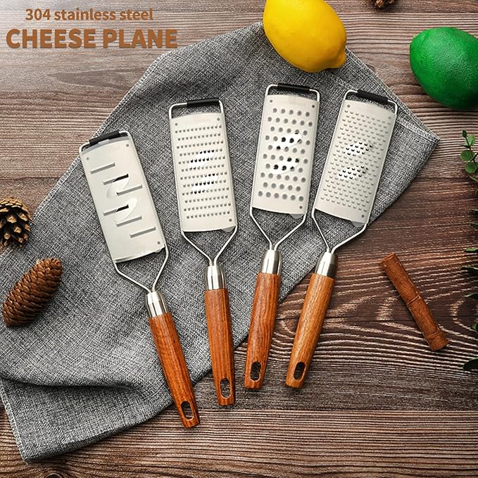 Professional Cheese Grater Stainless Steel,Multi-Purpose Grater With Wood Handle for Cheese, Ginger, Lemon, Garlic, Nutmeg,Fruits,Chocolate & Spices-Wideboard (fine)