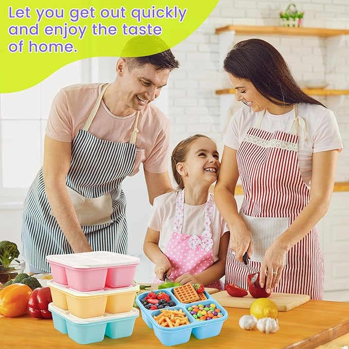 4 Pack Snack Containers Bento Box Adult Lunch Box,Meal Prep Container, Reusable Food Storage lunch Containers Stackable for Work, Travel and Gym (Pink, Blue, Green, Yellow)