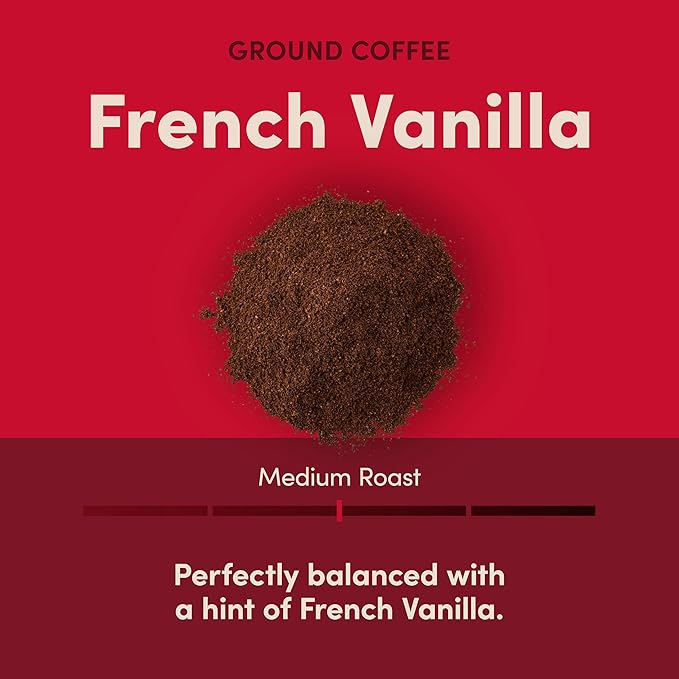 Tim Hortons French Vanilla, Flavored Roast Ground Coffee, Perfectly Balanced, Always Smooth, Made with 100% Arabica Beans, 12 Oz (Pack of 6)