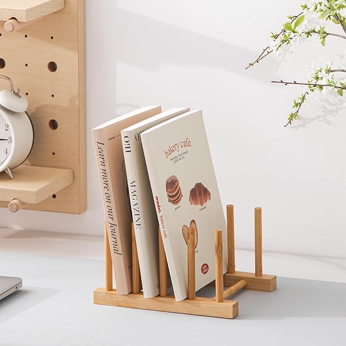 HBlife 2pcs Bamboo Dish Plate Bowl Cup Book Pot Lid Cutting Board Drying Rack Stand Drainer Storage Holder Organizer Kitchen Cabinet（Keep Dry）