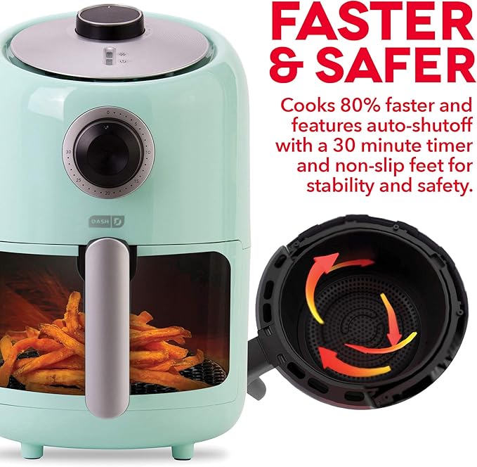 Dash Compact Air Fryer - Healthy Cooking with Auto Shut-Off Feature, Adjustable Temperature Control & Nonstick Fry Basket - Has AirCrisp® Technology - 2 Quart - Aqua