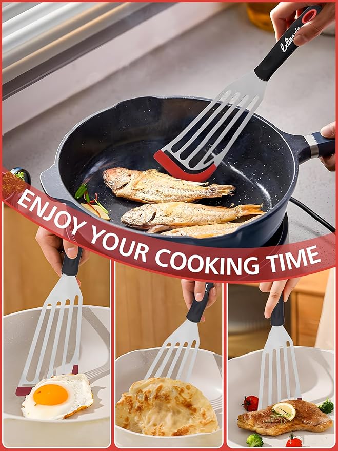 2Pack Fish Spatula Fish Turner for Fish Metal Spatula, Silicone Fish Turner, Fish Flipper - Ideal for Grilling and omelette making