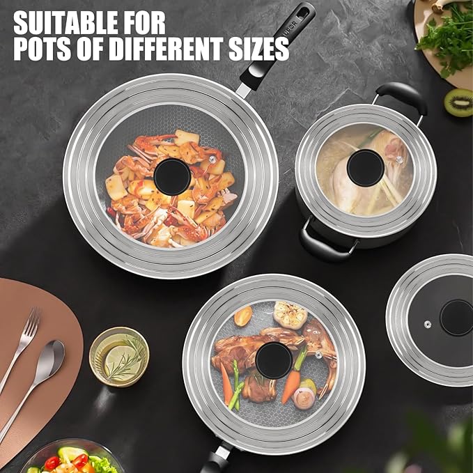 Pan Lid Fits 11, 12 & 13 Inch Cookware, Universal Lid for Pots, Pans and Skillets,Replacement Frying Pan Cover with Tempered Glass Top, Stainless Steel Cast Iron Skillet Lids - Heat Resistant Handle