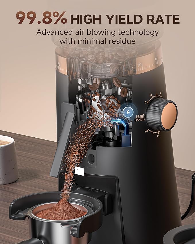 AMZCHEF Single Dose Coffee Grinder – 75 Settings Burr Grinder, 40mm Conical Burr, Anti-Static & Low-Retention Design, Quiet DC Motor with Magnetic Outlet & Vacuum Dosing Cup for Espresso, French Press