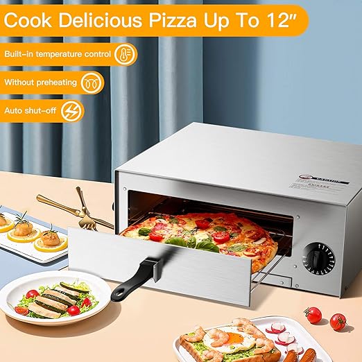 Costway Electric Oven, Stainless Steel Baker with Auto Shut-Off, Handle, Removable Tray, Countertop Pizza Maker for Kitchen & Commercial Use
