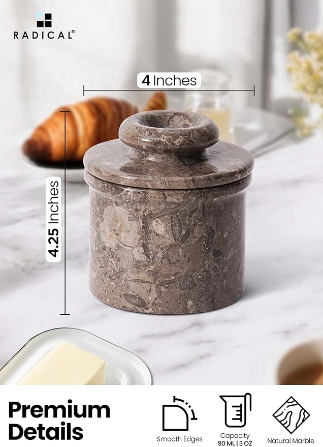 Radicaln Marble Butter Keeper 4.25" Inches Oceanic Handmade Butter Crock For Spreadable Butter Ideal Butter Crock For Counter With Water French Butter, Crock Pot For Home