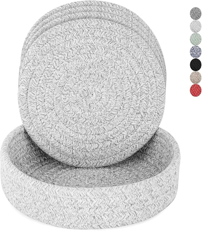 Trivets for Hot Dishes, Pots and Pans, Hot Pads with Storage Basket, Pot Holders for Kitchen, Heat Resistant Mat Protect Counter Home Essentials, Farmhouse Decor (Gray 4 PCS)
