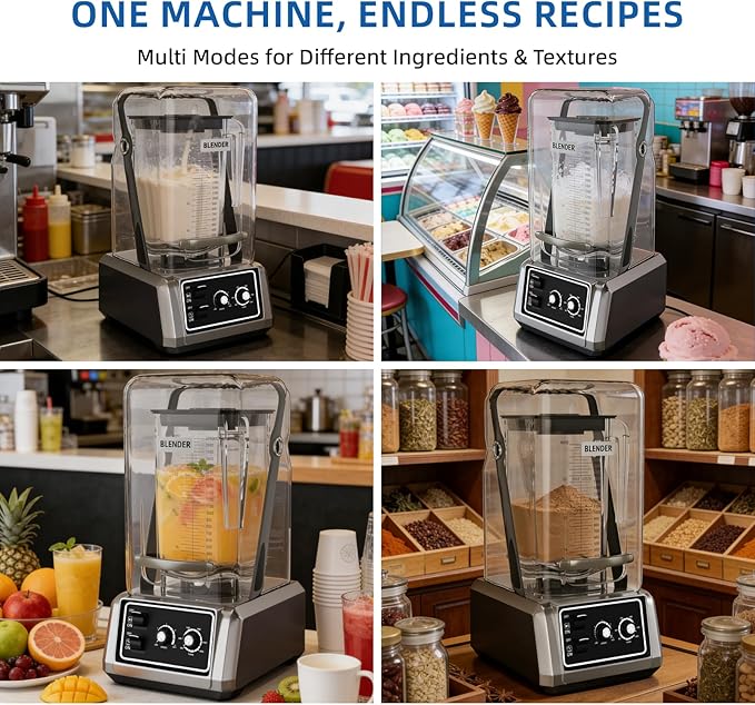 BLEOU Commercial Quiet Shield Blender, 2200W Professional Smoothie Blender with Timer & 15-Speed Control, 80oz/2.2L BPA-Free Pitcher for Cafes, Bars and Home Use