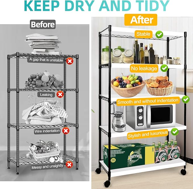 5 Pcs Wire Shelf Cover, 24X12X3 Inch Carbon Fiber Material Shelf Covers for Pantry Shelves(Not Wood), Waterproof Removable Closet Shelving Liner for Home Kitchen,Office Organization - White
