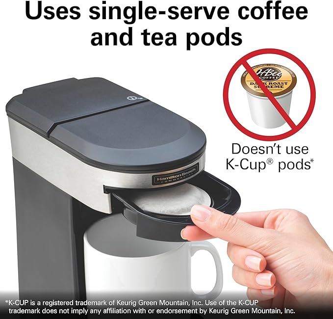 Hamilton Beach Commercial Deluxe 1-Cup Coffee Maker, Black/Stainless-Steel, 3-Minute Brew Time, Auto Shutoff, Coffee Pod Brewer, cUL Certified, HDC200S-CA