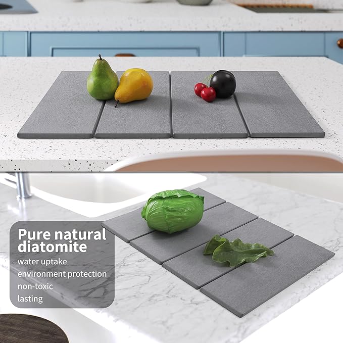 Stone Drying Mat Foldable for Kitchen Counter, Dirt-Resistant Quick Drying Fast Absorbent Non-Slip Diatomite Mat, Natural Diatomaceous Earth Dish Drying Pad for Dish Rack