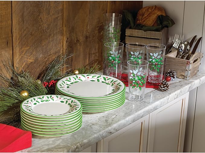 Lenox 863669 Holiday 4-Piece Melamine Dinner Plate Set, Christmas Dinnerware, Hosting