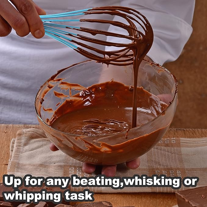 Anaeat Silicone Kitchen Whisk Set of 4, Perfect for Non-Stick Cookware, Milk and Egg Beater Blender for Whisking, Cooking, Baking, Beating - 11'' Flat Whisk and 8.5''+10.5''+12'' Balloon Whisks (Blue)