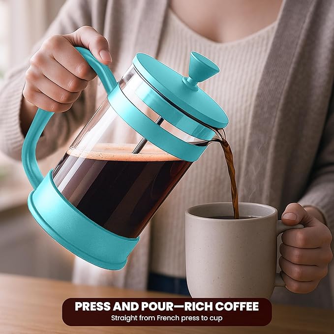 Utopia Kitchen 12 oz Glass French Press, French Press Coffee Maker, Tea Press, Triple-Layer Filter for Smooth Brew, Heat-Resistant Borosilicate Glass, Stainless Steel Plunger, Aqua
