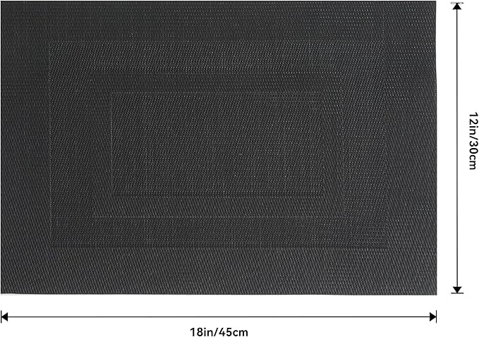 Leetaltree Black Frame Placemats Set of 4 - Heat Resistant Non-Slip Place mats for Dining Table, Washable Durable PVC Vinyl Woven Table Mats（Black Frame, 4）