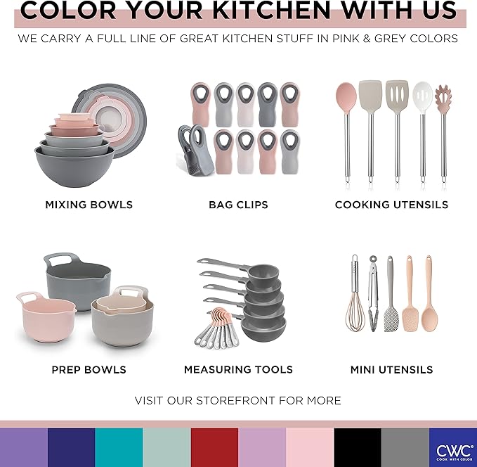 COOK WITH COLOR Prep Bowls with Lids- Wide and Deep Nesting Plastic Small Mixing Bowl Set with Lids, 8 Piece Set - Wide Bowls, Grey/Pink