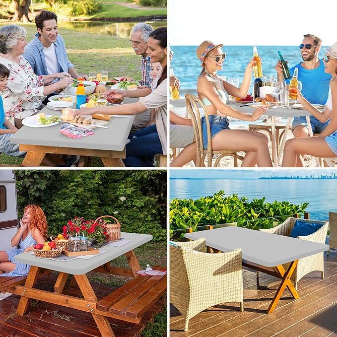 homing Rectangle Table Cloth Cover, Waterproof Polyester Elastic Fitted Tablecloth, Fits for 5 Foot Folding Tables, Washable Table Protector for Picnic, Camping, Outdoor (Light Grey, 30" x 60")
