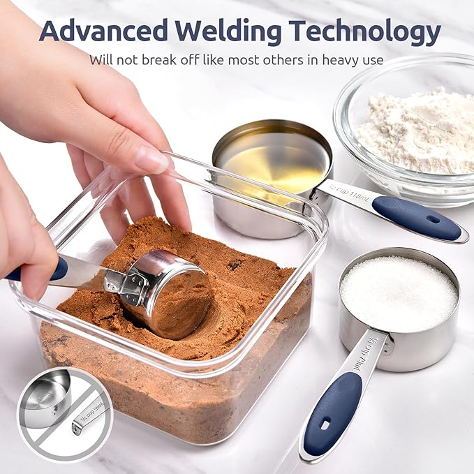 U-Taste Measuring Cups and Spoons: Food Grade 18/8 Stainless Steel 12 Pieces Metal Stacking Kitchen Baking Cooking Measure Set with Strengthened Weld Joints (Midnight Blue, Upgraded Version)