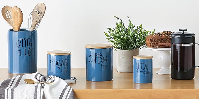 DII Kitchen Accessories Retro Collection, Ceramics, Canister Set, Blue, 3 Piece