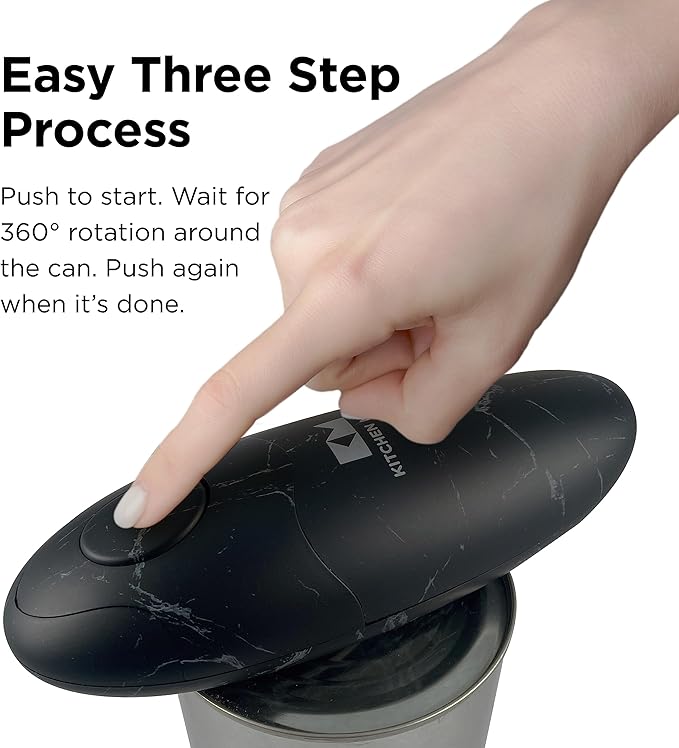 Kitchen Mama Auto 2.0 Electric Can Opener: Blade Opens Almost Any Can Pop or Soda Can - Automatic, Hands Free, Safe, Smooth Edge, Lid Remover, Battery Operated, Cordless, YES YOU CAN (Marble Black)